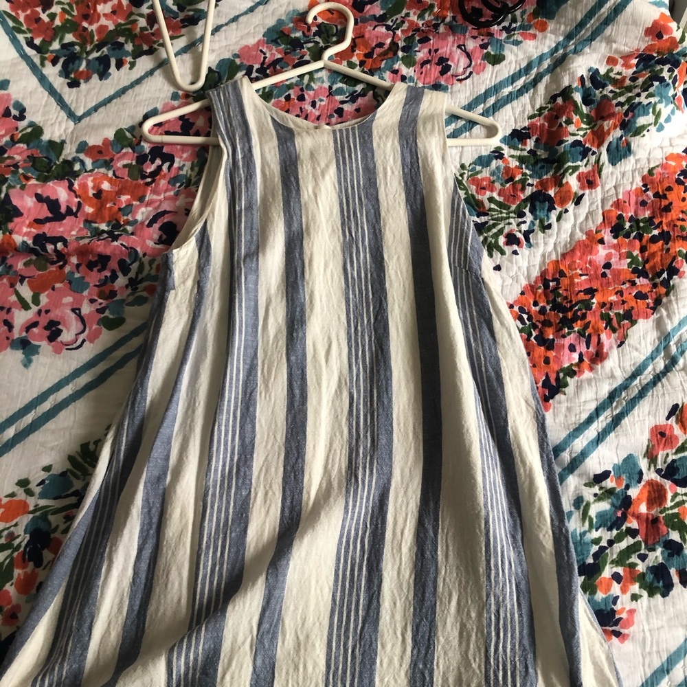 Striped blue and white linen dress